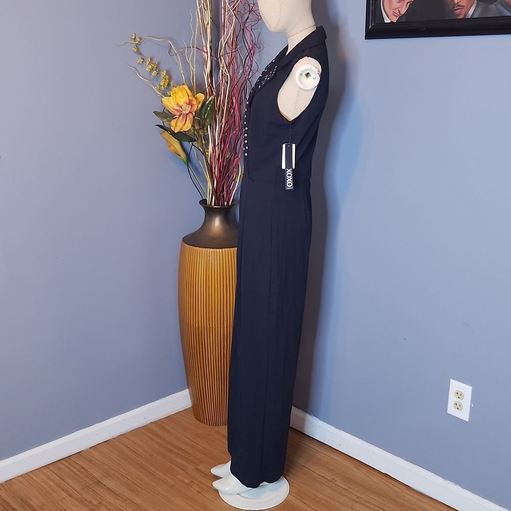 XOXO Womens Embellished Surplice Neck Jumpsuit Navy Size Large NWT - Picture 8 of 16